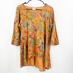 C.MC. BY COLOR ME COTTON Top SZ Medium Made in USA Lagenlook Floral Flowy Shirt